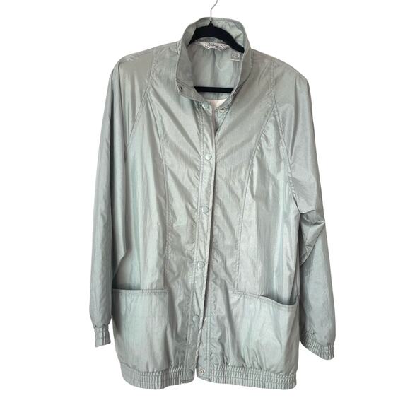 Vintage Silver Windbreaker Jacket Snaps Mens Small - Picture 1 of 6
